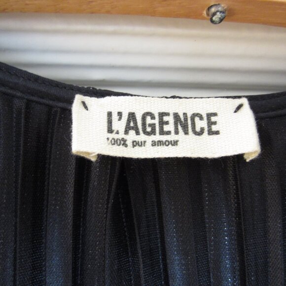 L’agence Maxi Dress S Black Metalic Shiny Open V Neck Neck Leg Slit Classy Glam - Picture 3 of 15